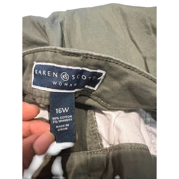 Karen Scott Woman Plus 16W Olive Green Capri Pants Snap Hem Stretch Cotton - Picture 16 of 16